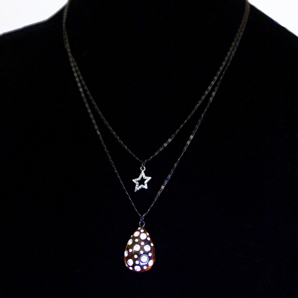 Betsey Johnson Double Necklace with Clear Swarovski Crystals